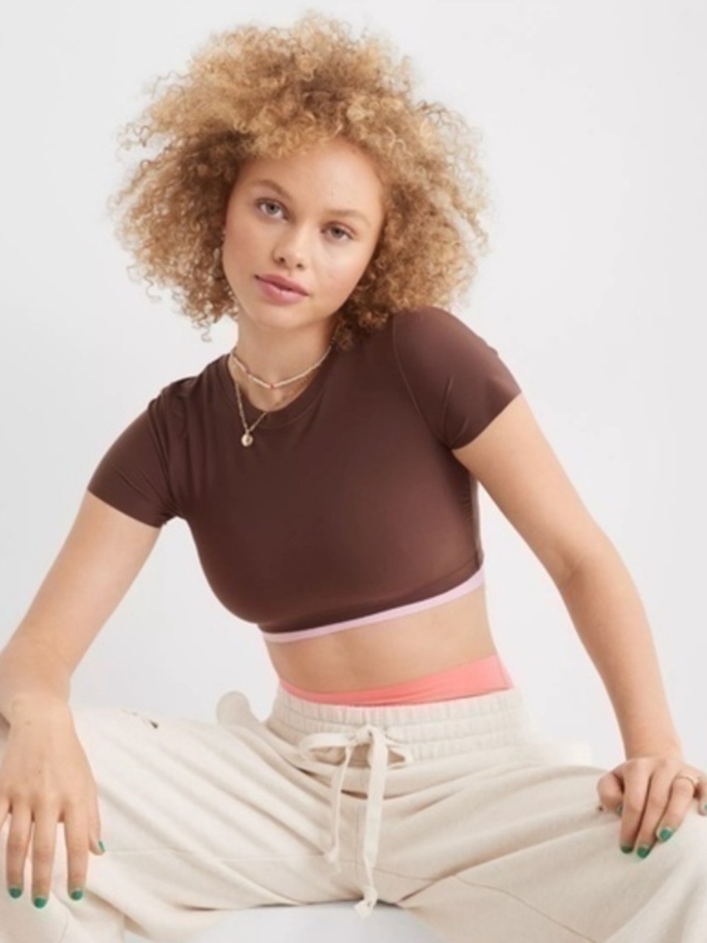 Aerie Smoothez Crop Top Bralette Tee Canyon Sun Brown Size Large NWT